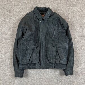 Vintage 80s Pelle Cuir Black Suede Leather Bomber Jacket Mens L Textured Pattern